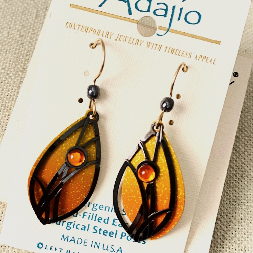 NEW Adajio Orange Cutout Cabochon Pierced Dangle Earrings
